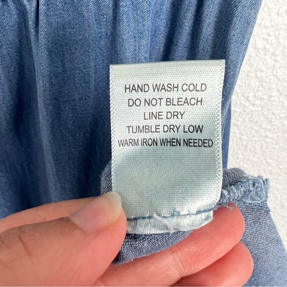 Vintage | y2k Cottagecore Fairy Boho Witch Blue Jean Tencel Tie Up Maxi Dress 2 - Picture 7 of 9